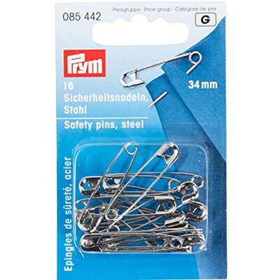 Prym 085442 Épingles de sûreté, 34mm, argenté, 16 pièces Prym 085442 Épingles de sûreté, 34mm, argenté, 16 pièces