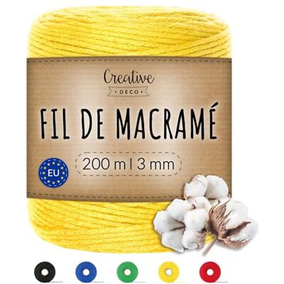 Creative 3mm x 200m Corde Macramé Jaune Fil de Coton et Polyester +/- 0.5 mm d’Épaisseur Ficelle Cordelette Naturel Cuisine Jardin Decoration Jardinage Emballage Cadeau Bricolage Creative 3mm x 200m Corde Macramé Jaune Fil de Coton et Polyester +/- 0.5 mm d’Épaisseur Ficelle Cordelette Naturel Cuisine Jardin Decoration Jardinage Emballage Cadeau Bricolage