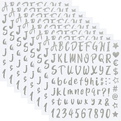 HAILUII Autocollants Lettres à Paillettes, 8 Feuilles 640Pcs Alphabet et Chiffres Autocollant Stickers Adhesifs pour Numéros de Boîte aux Lettres Porte Panneau Fenêtre Adresse Mariage Carte (Argent) HAILUII Autocollants Lettres à Paillettes, 8 Feuilles 640Pcs Alphabet et Chiffres Autocollant Stickers Adhesifs pour Numéros de Boîte aux Lettres Porte Panneau Fenêtre Adresse Mariage Carte (Argent)