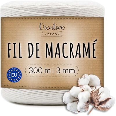 Creative 3mm x 300m Corde Macramé Fil de Coton Blanche +/- 0.5mm d’Épaisseur Ficelle de 15 Plis Cordelette Naturel Cuisine, Jardin, Decoration, Jardinage, Emballage Cadeau, Bricolage Creative 3mm x 300m Corde Macramé Fil de Coton Blanche +/- 0.5mm d’Épaisseur Ficelle de 15 Plis Cordelette Naturel Cuisine, Jardin, Decoration, Jardinage, Emballage Cadeau, Bricolage