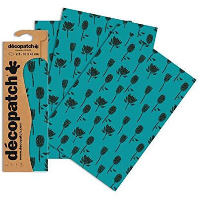 décopatch Ref C758O Lot de 3 feuilles de papier Silhouettes de chardon turquoise Chaque feuille 30x40 cm A utiliser avec colle et vernis Décopach, bleu et vert décopatch Ref C758O Lot de 3 feuilles de papier Silhouettes de chardon turquoise Chaque feuille 30x40 cm A utiliser avec colle et vernis Décopach, bleu et vert