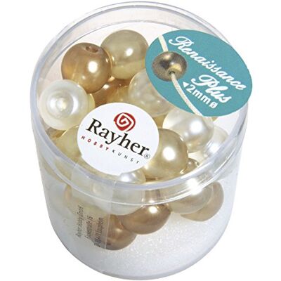 Rayher Perles de cire de verre Renaissance semi-transparentes 10 mm, grand trou, boîte de 32 pièces, mélange blanc/beige Rayher Perles de cire de verre Renaissance semi-transparentes 10 mm, grand trou, boîte de 32 pièces, mélange blanc/beige