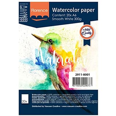 Creative VARTA Florence Lot de 20 feuilles de papier aquarelle A6 Blanc 300 g/m² Surface de qualité artiste pour peinture, lettrage de manutention et projets artistiques, lisse 300 g/m² Creative VARTA Florence Lot de 20 feuilles de papier aquarelle A6 Blanc 300 g/m² Surface de qualité artiste pour peinture, lettrage de manutention et projets artistiques, lisse 300 g/m²