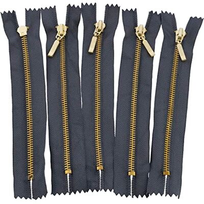 AERZETIX C61458 Lot de 5 Fermeture éclair à glissière non séparable 14 cm en métal à tirette déco couleur: gris sombre curseur jean gilets maroquinerie couture robe pantalon mercerie AERZETIX C61458 Lot de 5 Fermeture éclair à glissière non séparable 14 cm en métal à tirette déco couleur: gris sombre curseur jean gilets maroquinerie couture robe pantalon mercerie