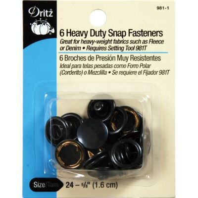 Dritz Lot de 6 boutons-pression robustes 1,6 cm Noir Taille 24 Dritz Lot de 6 boutons-pression robustes 1,6 cm Noir Taille 24
