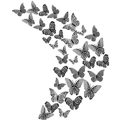 SIKAMARU 36 Papillons 3D en Métal Creux, Autocollants Muraux Amovibles pour Décoration de Chambre Bébé/Fille, Bricolage et Fête de Mariage (Bleu Marine) SIKAMARU 36 Papillons 3D en Métal Creux, Autocollants Muraux Amovibles pour Décoration de Chambre Bébé/Fille, Bricolage et Fête de Mariage (Bleu Marine)