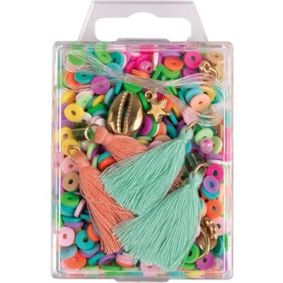 Rayher Heishi 15403990 Lot de perles en argile polymère Arc-en-ciel avec perles de verre, pompons, fil, boîte sous blister Rayher Heishi 15403990 Lot de perles en argile polymère Arc-en-ciel avec perles de verre, pompons, fil, boîte sous blister