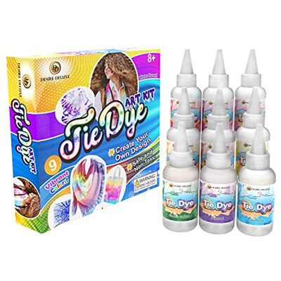Desire Deluxe Tie Dye Kit – Couleurs D’encre/Teinture textile pour tissu vêtements, permanent, coton – Kits d’art créatif avec poudre de couleur et fournitures de loisirs créatifs (Set de 9 couleurs) Desire Deluxe Tie Dye Kit – Couleurs D’encre/Teinture textile pour tissu vêtements, permanent, coton – Kits d’art créatif avec poudre de couleur et fournitures de loisirs créatifs (Set de 9 couleurs)