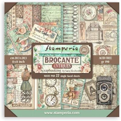 Stamperia Bloc de scrapbooking 22 feuilles 20,3 x 20,3 (8 x 8 pouces) simple face Brocante Antiques Stamperia Bloc de scrapbooking 22 feuilles 20,3 x 20,3 (8 x 8 pouces) simple face Brocante Antiques