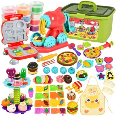 UCAMP Accessoires en Pâte à Modeler pour Créer des Hamburgers et des Pizza, Pâtes, Outils de Pâte À Modeler, avec 12 Pots de Pate a Modeler UCAMP Accessoires en Pâte à Modeler pour Créer des Hamburgers et des Pizza, Pâtes, Outils de Pâte À Modeler, avec 12 Pots de Pate a Modeler