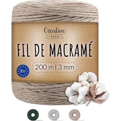 Creative 3mm x 200m Corde Macramé Beige Foncé Fil de Coton et Polyester +/- 0.5 mm d’Épaisseur 23 Plis Ficelle Cordelette Naturel Cuisine Jardin Jardinage Emballage Cadeau Bricolage Creative 3mm x 200m Corde Macramé Beige Foncé Fil de Coton et Polyester +/- 0.5 mm d’Épaisseur 23 Plis Ficelle Cordelette Naturel Cuisine Jardin Jardinage Emballage Cadeau Bricolage