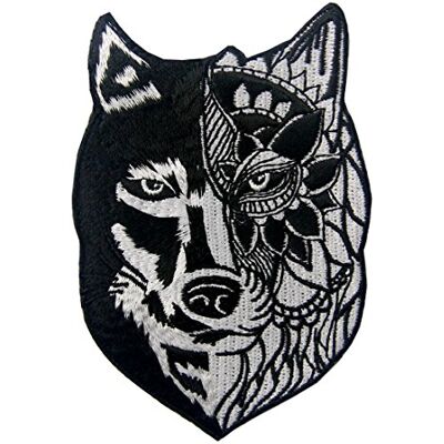ZEGIN Écusson brodé à thermocoller ou à coudre Motif loup tribal tournesol ZEGIN Écusson brodé à thermocoller ou à coudre Motif loup tribal tournesol