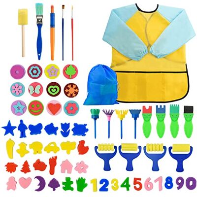 Surplex 65 Pièces Peinture éponge Lot de pinceaux, Brosses de Peinture pour Enfants Maternelle Artisanat Art DIY Peinture d'apprentissage Précoce, Tablier et Pinceaux Surplex 65 Pièces Peinture éponge Lot de pinceaux, Brosses de Peinture pour Enfants Maternelle Artisanat Art DIY Peinture d'apprentissage Précoce, Tablier et Pinceaux