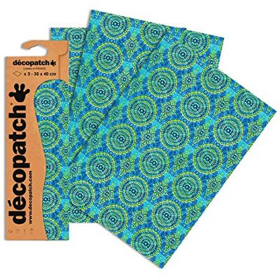 décopatch Lot de 3 feuilles de papier impression mosaïque bleu et vert 30 x 40 cm Idéal avec colle et vernis Décopach Réf C388O décopatch Lot de 3 feuilles de papier impression mosaïque bleu et vert 30 x 40 cm Idéal avec colle et vernis Décopach Réf C388O