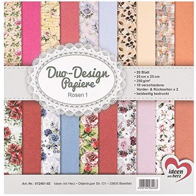 Ideen mit Herz Duo Design Papiers Bloc de 20 feuilles de papier d'artisanat 25 x 25 cm 250 g/m² Imprimé des deux côtés Papier design, Papier à motif Idéal pour le scrapbooking, l'artisanat (roses 01) Ideen mit Herz Duo Design Papiers Bloc de 20 feuilles de papier d'artisanat 25 x 25 cm 250 g/m² Imprimé des deux côtés Papier design, Papier à motif Idéal pour le scrapbooking, l'artisanat (roses 01)