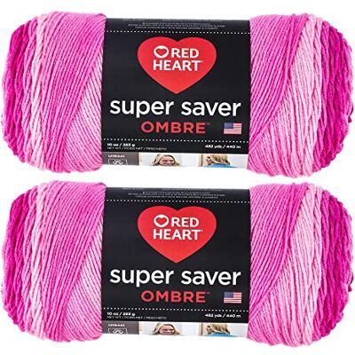 Red Heart Super Saver Jumbo Lot de 2 pelotes de fil, 283 g, acrylique, fil peigné moyen n° 4, 440 m, tricot/crochet, rose ombré (Jazzy Ombre) Red Heart Super Saver Jumbo Lot de 2 pelotes de fil, 283 g, acrylique, fil peigné moyen n° 4, 440 m, tricot/crochet, rose ombré (Jazzy Ombre)