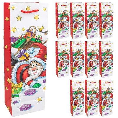 Idena 30346-12 Lot de 12 sacs en papier pour bouteille Motif Père Noël 12 x 36 x 9 cm Idena 30346-12 Lot de 12 sacs en papier pour bouteille Motif Père Noël 12 x 36 x 9 cm