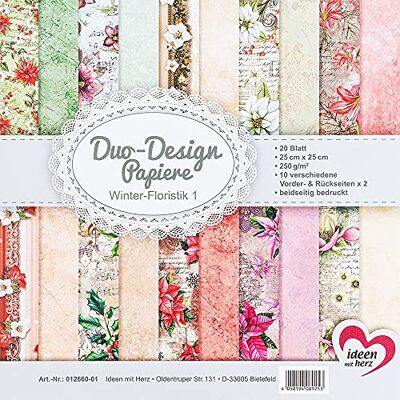 Ideen mit Herz Duo-Design Papiers Bloc de 20 feuilles de papier artisanal 25 x 25 cm 250 g/m² Imprimé des deux côtés Papier design, Papier à motif Idéal pour le scrapbooking, l'artisanat (hiver fleuristik 1) Ideen mit Herz Duo-Design Papiers Bloc de 20 feuilles de papier artisanal 25 x 25 cm 250 g/m² Imprimé des deux côtés Papier design, Papier à motif Idéal pour le scrapbooking, l'artisanat (hiver fleuristik 1)