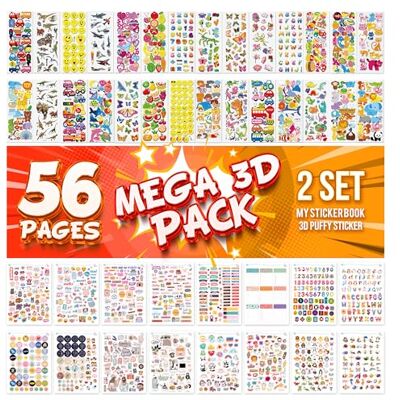 colortouch Lot de 56 feuilles d'autocollants 3D gonflés pour enfants, album d'autocollants Bullet Journal, Scrabook, Adultes, Filles, Chiffres, Lettres, Animaux, Dinosaures, Voitures colortouch Lot de 56 feuilles d'autocollants 3D gonflés pour enfants, album d'autocollants Bullet Journal, Scrabook, Adultes, Filles, Chiffres, Lettres, Animaux, Dinosaures, Voitures