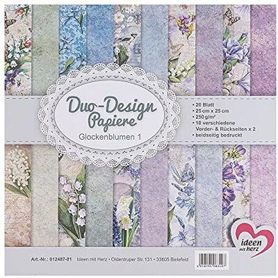 Ideen mit Herz Lot de 20 feuilles de papier à double design 25 x 25 cm 250 g/m² Imprimé des deux côtés Papier design Idéal pour le scrapbooking, les loisirs créatifs (fleurs de clochons 01) Ideen mit Herz Lot de 20 feuilles de papier à double design 25 x 25 cm 250 g/m² Imprimé des deux côtés Papier design Idéal pour le scrapbooking, les loisirs créatifs (fleurs de clochons 01)