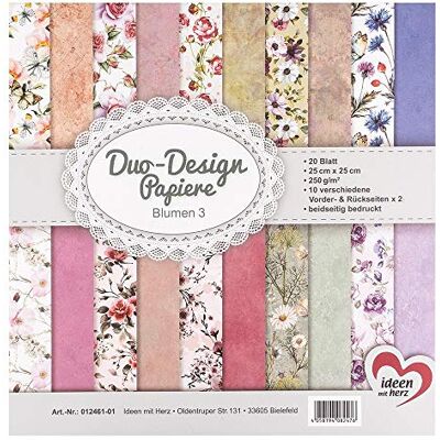 Ideen mit Herz Duo-Design Bloc de 20 feuilles de papier de bricolage 25 x 25 cm 250 g/m² Imprimé des deux côtés Papier design Papier à motif Idéal pour le scrapbooking, les travaux Ideen mit Herz Duo-Design Bloc de 20 feuilles de papier de bricolage 25 x 25 cm 250 g/m² Imprimé des deux côtés Papier design Papier à motif Idéal pour le scrapbooking, les travaux