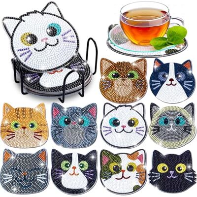 Beler Lot de 10 dessous de verre de peinture diamant avec support Kit de peinture diamant DIY pour adultes et enfants Motif mandala et chien Dessous de verre avec dos en liège (chat) Beler Lot de 10 dessous de verre de peinture diamant avec support Kit de peinture diamant DIY pour adultes et enfants Motif mandala et chien Dessous de verre avec dos en liège (chat)