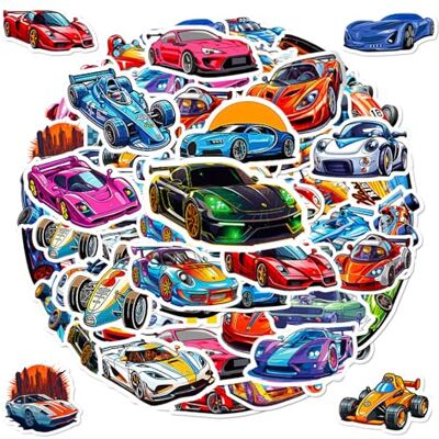 NYGGTYK Lot de 100 autocollants de course, autocollants de voiture de dessin animé pour enfants, autocollants décoratifs pour guitare planche à roulettes, autocollants imperméables autocollants NYGGTYK Lot de 100 autocollants de course, autocollants de voiture de dessin animé pour enfants, autocollants décoratifs pour guitare planche à roulettes, autocollants imperméables autocollants