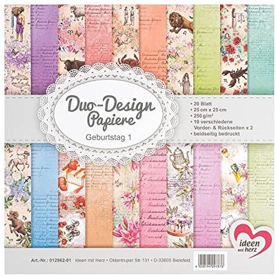 Ideen mit Herz Papier à dessin double bloc avec 20 feuilles papier décoratif pour bricolage 25 x 25 cm 250 g/m² imprimé des deux côtés idéal pour le scrapbooking (anniversaire 01) Ideen mit Herz Papier à dessin double bloc avec 20 feuilles papier décoratif pour bricolage 25 x 25 cm 250 g/m² imprimé des deux côtés idéal pour le scrapbooking (anniversaire 01)