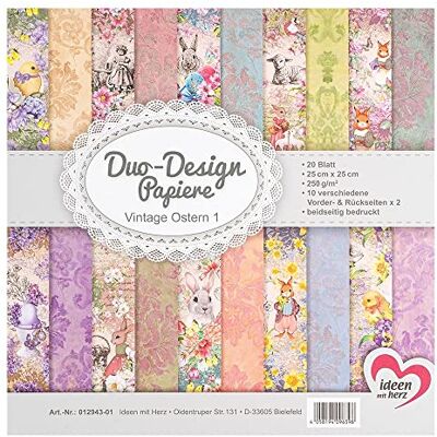 Ideen mit Herz Duo-Design Papiers Bloc de 20 feuilles de papier de bricolage 25 x 25 cm 250 g/m² Imprimé des deux côtés Papier design, Papier à motif Idéal pour le scrapbooking, l'artisanat (Vintage Pâques 01) Ideen mit Herz Duo-Design Papiers Bloc de 20 feuilles de papier de bricolage 25 x 25 cm 250 g/m² Imprimé des deux côtés Papier design, Papier à motif Idéal pour le scrapbooking, l'artisanat (Vintage Pâques 01)