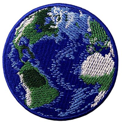 ZEGIN Patch brodé en forme de planète terre, bleu et vert, à coudre ou à coller avec fer à repasser ZEGIN Patch brodé en forme de planète terre, bleu et vert, à coudre ou à coller avec fer à repasser