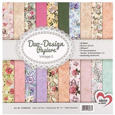 Ideen mit Herz Duo-Design Papiers Bloc de 20 feuilles de papier de bricolage 25 x 25 cm 250 g/m² Imprimé des deux côtés Papier design, Papier à motif Idéal pour le scrapbooking, l'artisanat (Vintage 02) Ideen mit Herz Duo-Design Papiers Bloc de 20 feuilles de papier de bricolage 25 x 25 cm 250 g/m² Imprimé des deux côtés Papier design, Papier à motif Idéal pour le scrapbooking, l'artisanat (Vintage 02)