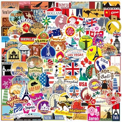 Kaderas Lot de 100 autocollants de cartes de voyage, monuments célèbres avec logo de ville, pour valise, ordinateur portable, skateboard, vélo, scrapbooking Kaderas Lot de 100 autocollants de cartes de voyage, monuments célèbres avec logo de ville, pour valise, ordinateur portable, skateboard, vélo, scrapbooking