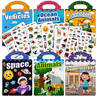 OWill Lot de 6 livres d'autocollants 3D réutilisables pour enfants de 2 à 4 ans OWill Lot de 6 livres d'autocollants 3D réutilisables pour enfants de 2 à 4 ans