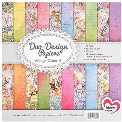 Ideen mit Herz Duo-Design Papiers Bloc de 20 feuilles de papier de bricolage 25 x 25 cm 250 g/m² Imprimé des deux côtés Papier design, Papier à motif Idéal pour le scrapbooking, l'artisanat (Vintage Pâques 02) Ideen mit Herz Duo-Design Papiers Bloc de 20 feuilles de papier de bricolage 25 x 25 cm 250 g/m² Imprimé des deux côtés Papier design, Papier à motif Idéal pour le scrapbooking, l'artisanat (Vintage Pâques 02)