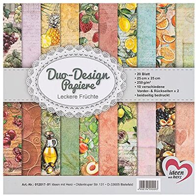 Ideen mit Herz Duo-Design Bloc de 20 feuilles de papier artisanal 25 x 25 cm 250 g/m² Imprimés des deux côtés Papier design Idéal pour le scrapbooking, l'artisanat (délicieux fruits) Ideen mit Herz Duo-Design Bloc de 20 feuilles de papier artisanal 25 x 25 cm 250 g/m² Imprimés des deux côtés Papier design Idéal pour le scrapbooking, l'artisanat (délicieux fruits)