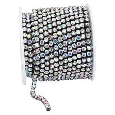 FGUJSUR Chaîne pour tasses avec strass en cristal, à coudre sur chaîne, finition verre, coller pour l'artisanat Do Te(Gun Black Crystal AB,10yards-Roll, SS12-3 mm) FGUJSUR Chaîne pour tasses avec strass en cristal, à coudre sur chaîne, finition verre, coller pour l'artisanat Do Te(Gun Black Crystal AB,10yards-Roll, SS12-3 mm)