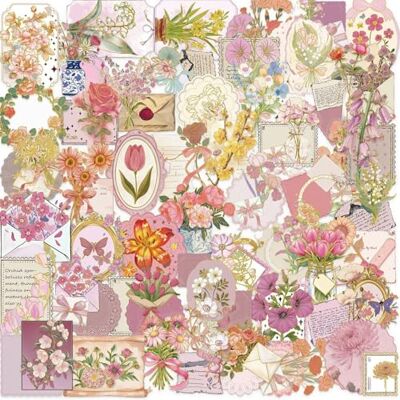 AOMZKOL Die-Cut Lot de 50 autocollants en forme de fleurs – Film doré transparent pour scrapbooking, fleurs vintage pour journaling, fabrication de cartes AOMZKOL Die-Cut Lot de 50 autocollants en forme de fleurs – Film doré transparent pour scrapbooking, fleurs vintage pour journaling, fabrication de cartes