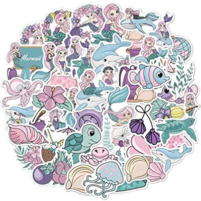 HENGBIRD Lot de 50 autocollants pour petits animaux, sirène, différentes actions mignonnes, autocollants de décoration DIY pour ordinateur portable, vélo HENGBIRD Lot de 50 autocollants pour petits animaux, sirène, différentes actions mignonnes, autocollants de décoration DIY pour ordinateur portable, vélo