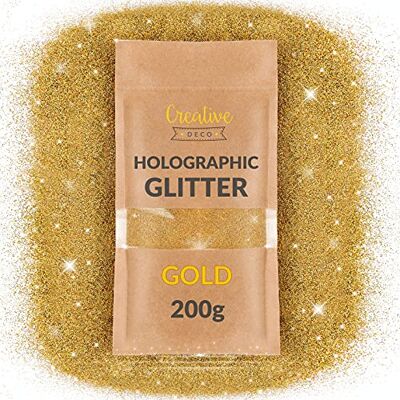 Creative 200g Paillette Holographique pour Peinture, Resine Epoxy et Vernis à Ongles Or Fin 0,2mm Poudre d'Artisanat Glitter d'Extérieur et d'Intérieur Creative 200g Paillette Holographique pour Peinture, Resine Epoxy et Vernis à Ongles Or Fin 0,2mm Poudre d'Artisanat Glitter d'Extérieur et d'Intérieur