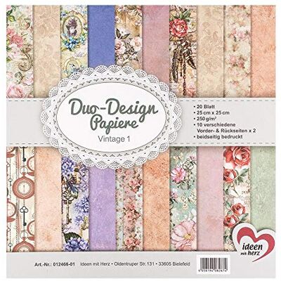 Ideen mit Herz Bloc de Papier Design Duo 20 Feuilles de Bricolage 25 x 25 cm 250 g/m² Imprimé des Deux Côtés Idéal pour le Scrapbooking Ideen mit Herz Bloc de Papier Design Duo 20 Feuilles de Bricolage 25 x 25 cm 250 g/m² Imprimé des Deux Côtés Idéal pour le Scrapbooking