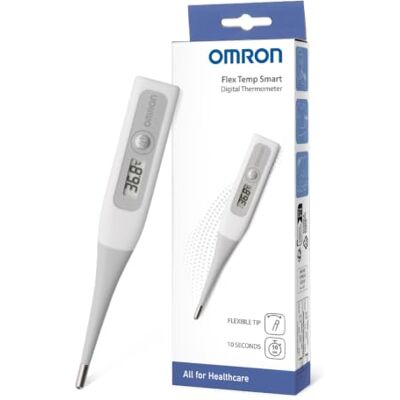 Omron Flex Temp Smart Thermomètre pour bébé et adultes Thermomètre précis et rapide en 10 secondes, pointe flexible pour un confort optimal Omron Flex Temp Smart Thermomètre pour bébé et adultes Thermomètre précis et rapide en 10 secondes, pointe flexible pour un confort optimal