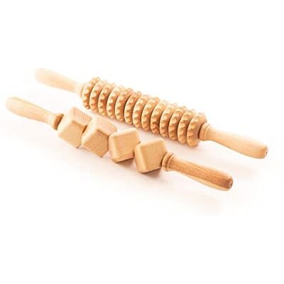 tuuli Lot de 2 rouleaux de massage anti-cellulite avec poignée en bois tuuli Lot de 2 rouleaux de massage anti-cellulite avec poignée en bois
