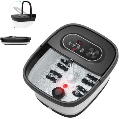 Snailax Pédalier pliable avec massage et chauffage, bain de pieds avec roues Shiatsu, 14 niveaux de chauffage, bulles, lumière rouge, minuterie, plateforme électrique 35 ℃ à 48 ℃, masseur de pieds Snailax Pédalier pliable avec massage et chauffage, bain de pieds avec roues Shiatsu, 14 niveaux de chauffage, bulles, lumière rouge, minuterie, plateforme électrique 35 ℃ à 48 ℃, masseur de pieds