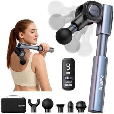 RENPHO Pistolet de massage pliable avec poignée d'extension pour le dos, angle réglable de 0 à 90°, éligible à la FSA, masseur portatif à percussion pour tissus profonds avec amplitude de 9 mm pour RENPHO Pistolet de massage pliable avec poignée d'extension pour le dos, angle réglable de 0 à 90°, éligible à la FSA, masseur portatif à percussion pour tissus profonds avec amplitude de 9 mm pour