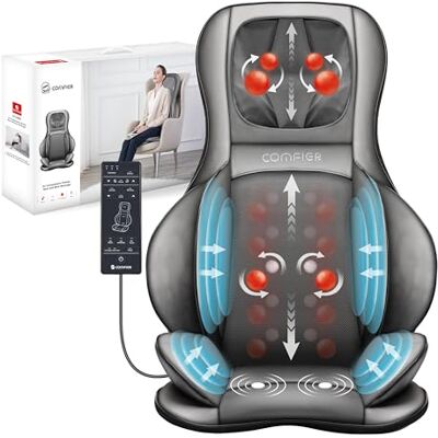 Comfier Coussin de Chaise avec Pétrissage, Rouleau et Vibration Massage 3D avec Chaleur pour le Cou, les Bras, le Dos et les Cuisses Comfier Coussin de Chaise avec Pétrissage, Rouleau et Vibration Massage 3D avec Chaleur pour le Cou, les Bras, le Dos et les Cuisses