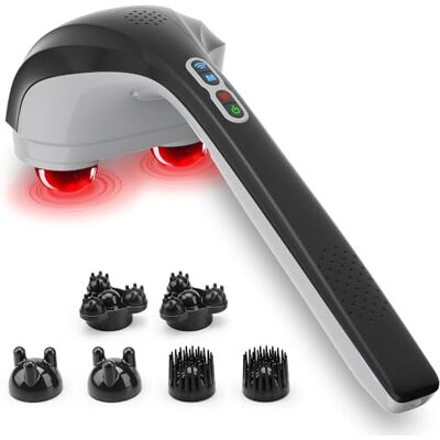 Snailax Masseur de dos portable sans fil avec chaleur, masseur à percussion des tissus profonds pour cou, dos, épaules, mollets, jambes, 3 ensembles de têtes pivotantes doubles, cadeaux pour femmes et Snailax Masseur de dos portable sans fil avec chaleur, masseur à percussion des tissus profonds pour cou, dos, épaules, mollets, jambes, 3 ensembles de têtes pivotantes doubles, cadeaux pour femmes et