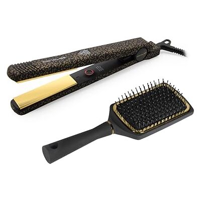 Corioliss C Style Fer à Lisser pour femmes Plaque de titane pour cheveux fins Fer professionnel avec contrôle de la température (Gold Leopard + Paddle) Corioliss C Style Fer à Lisser pour femmes Plaque de titane pour cheveux fins Fer professionnel avec contrôle de la température (Gold Leopard + Paddle)