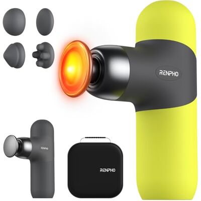 RENPHO Mini pistolet de massage thermique avec fonction chauffante, mini pistolet de massage portable à percussions tendance, avec coques en silicone colorées, taille de voyage avec sac de transport, RENPHO Mini pistolet de massage thermique avec fonction chauffante, mini pistolet de massage portable à percussions tendance, avec coques en silicone colorées, taille de voyage avec sac de transport,