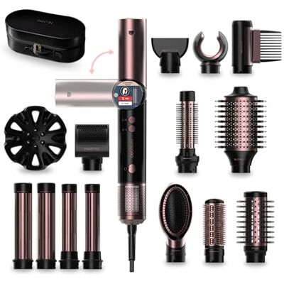 Cecotec Tondeuse à cheveux 14 têtes AirGlam 14 en 1 Flex Black. 1400 W, 110 000 tr/min, écran, technologie Coanda, moteur Brushless, fonction rotative et revêtement céramique et kératine Cecotec Tondeuse à cheveux 14 têtes AirGlam 14 en 1 Flex Black. 1400 W, 110 000 tr/min, écran, technologie Coanda, moteur Brushless, fonction rotative et revêtement céramique et kératine