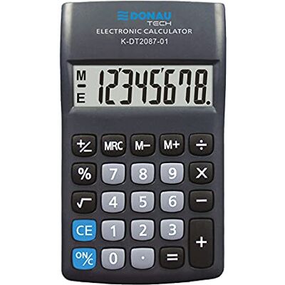 DONAU Calculatrice de Poche Tech/K-DT2087-01 Fonction Racine à 8 Chiffres/ 180x90x19mm/ Couleur: Noir/Calculatrice avec Affichage à 8 Chiffres/Fonctionnement sur Piles/Design Compact DONAU Calculatrice de Poche Tech/K-DT2087-01 Fonction Racine à 8 Chiffres/ 180x90x19mm/ Couleur: Noir/Calculatrice avec Affichage à 8 Chiffres/Fonctionnement sur Piles/Design Compact